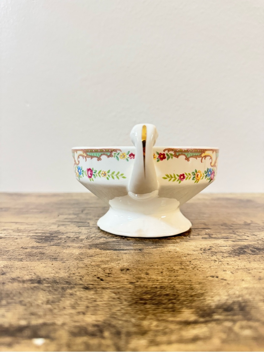 Vintage Floral Porcelain Double Handled Footed Bowl - Picture 3 of 12
